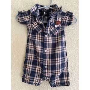 7 For All Mankind Plaid Romper Baby Size 0/3 Months